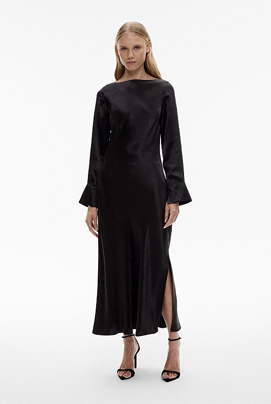 Acetate Long Sleeve Midi Dress