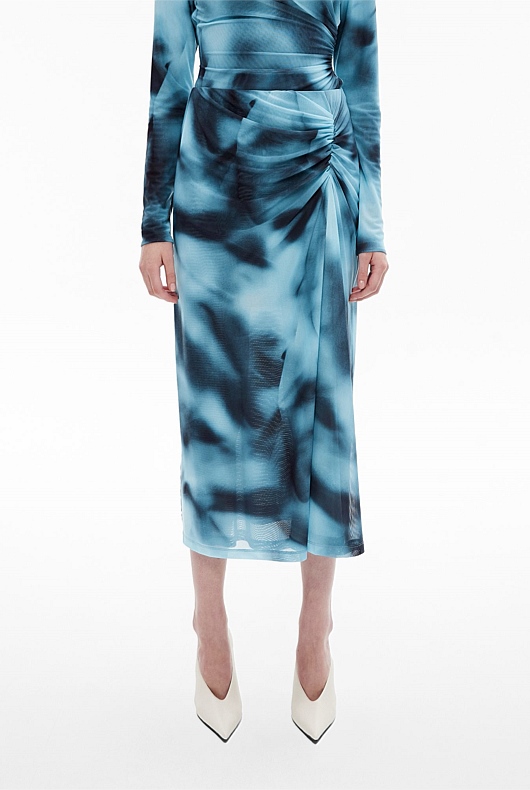 Gather Side Mesh Skirt