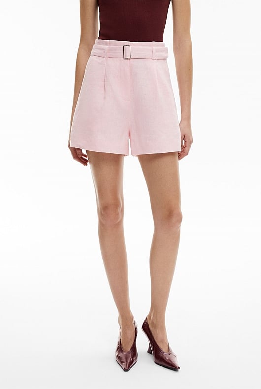 Belt Detail Linen Shorts