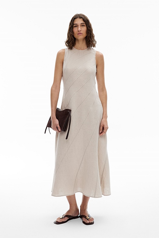 Asymmetric Seam Linen Dress