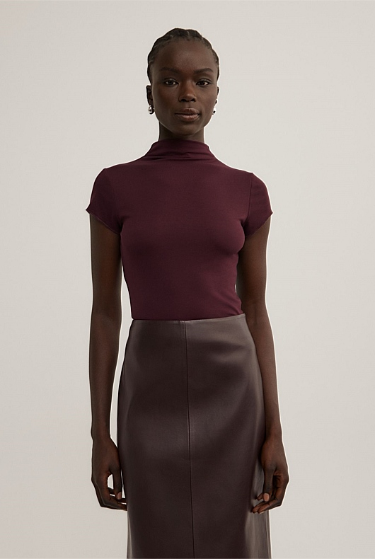 High Neck Cap Sleeve T-Shirt