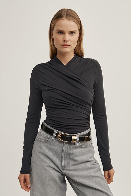 Wrap Long Sleeve Jersey Top