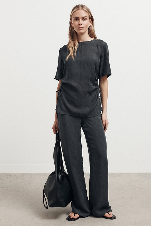 Ruched Woven T-Shirt