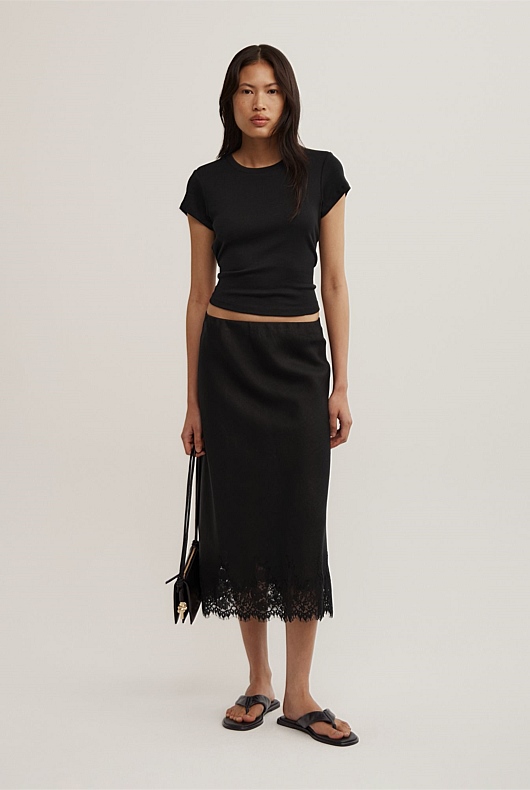 Linen Lace Midi Skirt