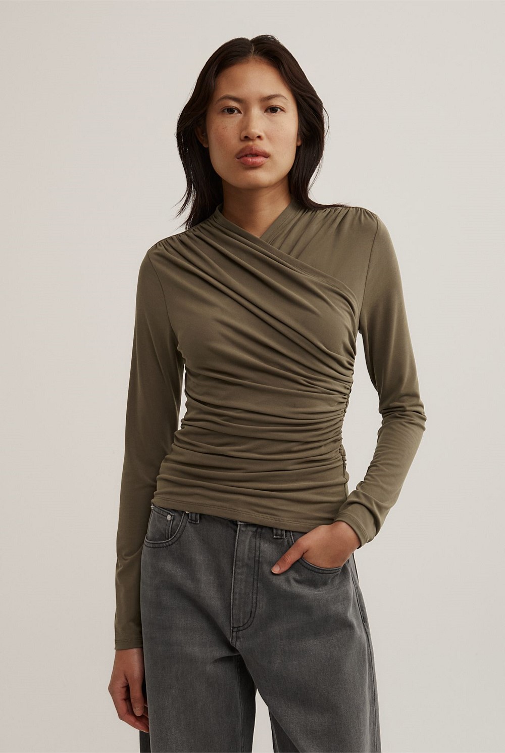 Wrap Long Sleeve Jersey Top