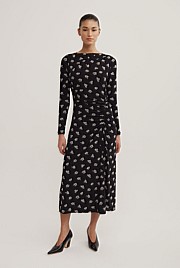 Long Sleeve Ruched Mesh Dress
