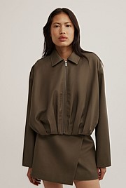 Gathered Hem Bomber Jacket