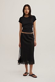 Linen Lace Midi Skirt