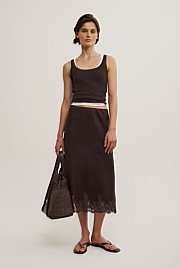 Linen Lace Midi Skirt