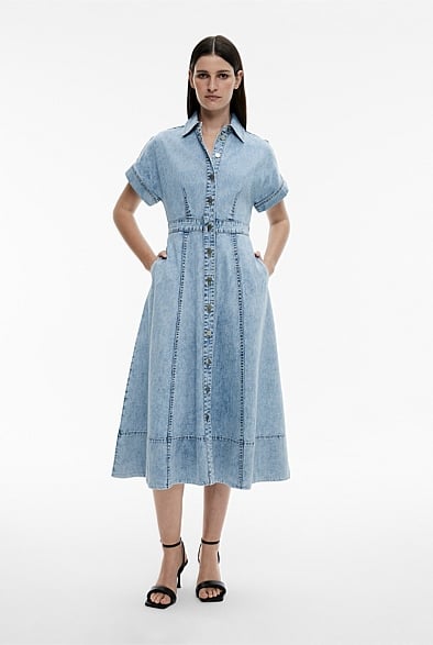 VINTAGE SIREN DENIM MIDI DRESS