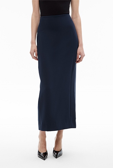 Navy Classic Slim Line Skirt - Women's Midi Skirts | Witchery