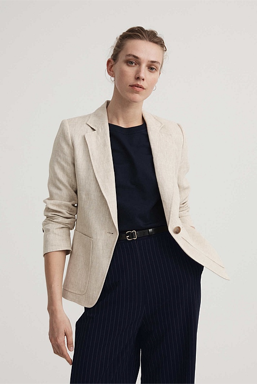 Flax Yarn Dye Linen Single Breasted Blazer Women's Top Layers Witchery