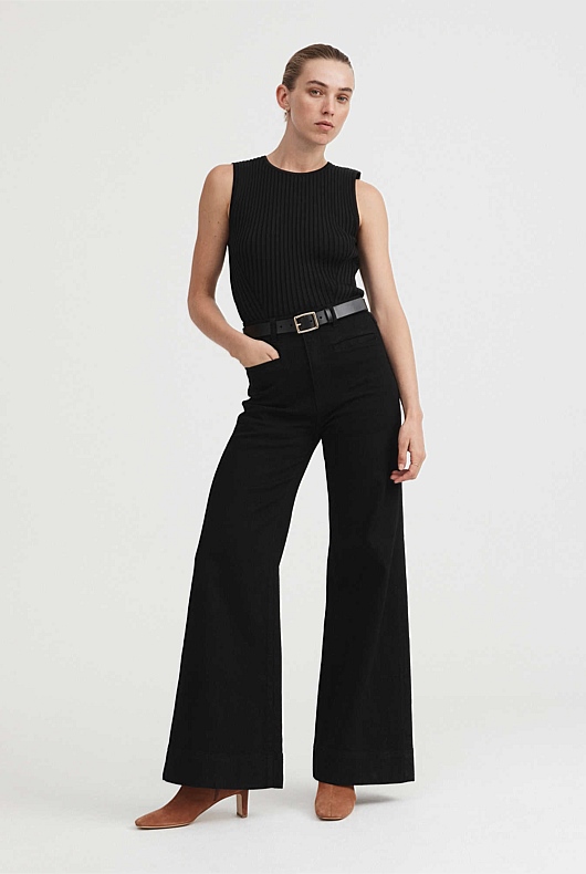 Black Pocket Detail Wide Leg Jean Women's Flare & Wide Leg Jeans