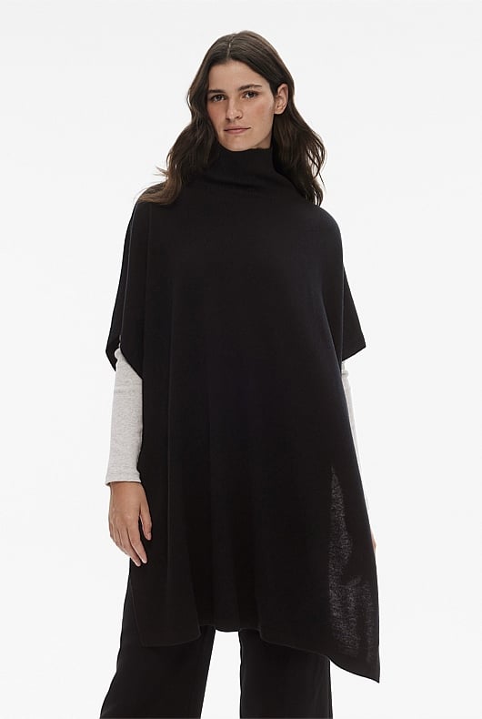 Black Silk Merino Longline Poncho - Women's Scarves & Wraps | Witchery