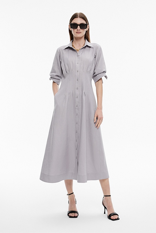 Pale Stone French Linen Dart Midi Dress - Women's A Line Dresses | Witchery