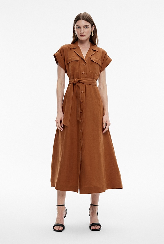 Faded Terracotta Linen Utility Shirt Dress - Women's Christmas Party ...