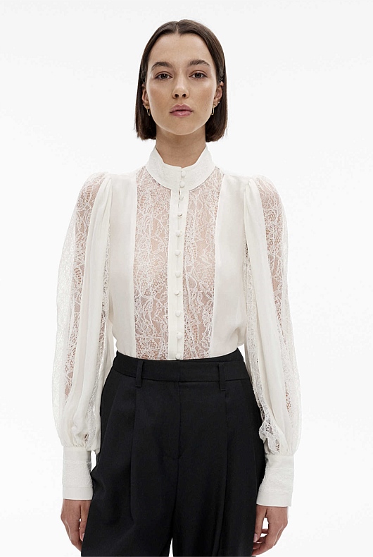 Chalk Spliced Lace Detail Blouse - Women's Evening Shirts | Witchery