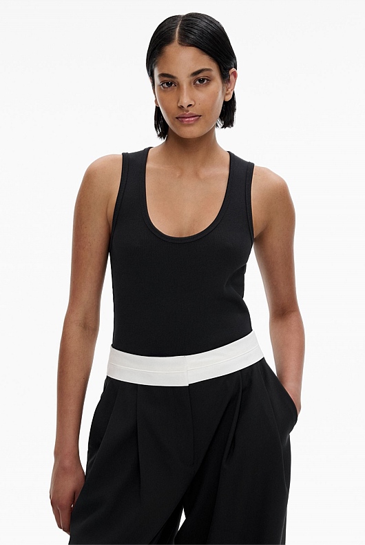 Black Scoop Rib Tank - Women's Sleeveless Tops | Witchery