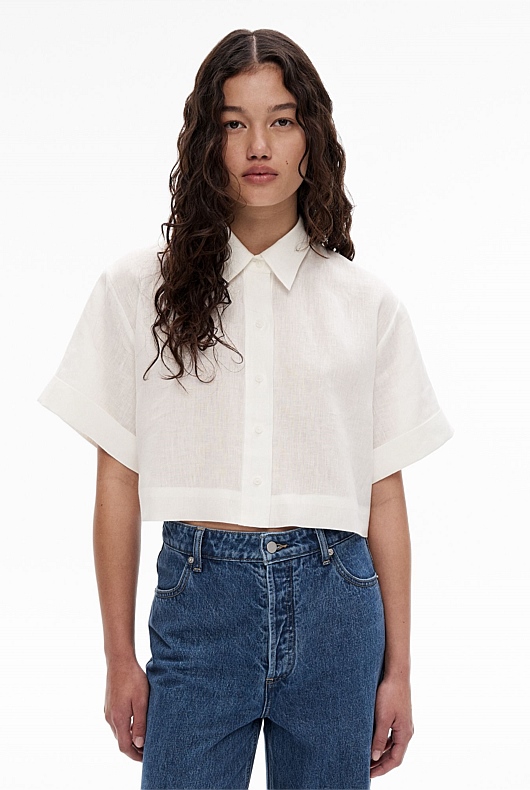 Fresh White Linen Crop Shirt - Women's Cropped Shirts | Witchery