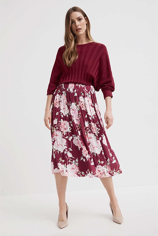 Rose Pleated Print Skirt - Women's Midi Skirts | Witchery