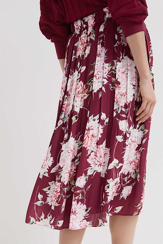 Rose Pleated Print Skirt - Women's Midi Skirts | Witchery