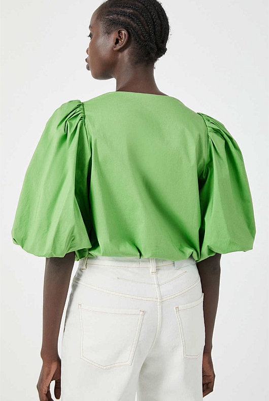 Spring Green Balloon Sleeve Blouse - Women's Short Sleeve Shirts | Witchery