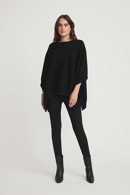 Black Reversible Knit Poncho - Women's Scarves & Wraps | Witchery