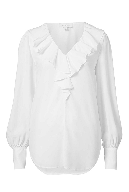RUFFLE-DETAIL VISCOSE BLOUSE
