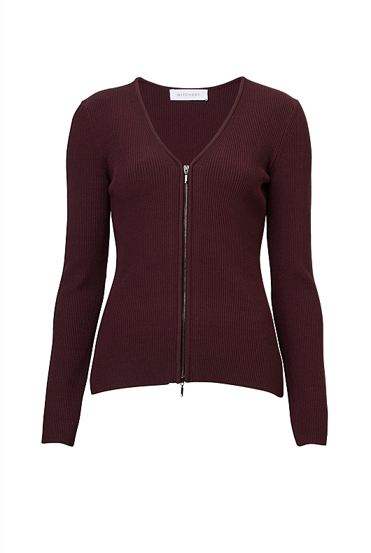 Burgundy Zip Crepe Knit - Women's Knitwear | Witchery