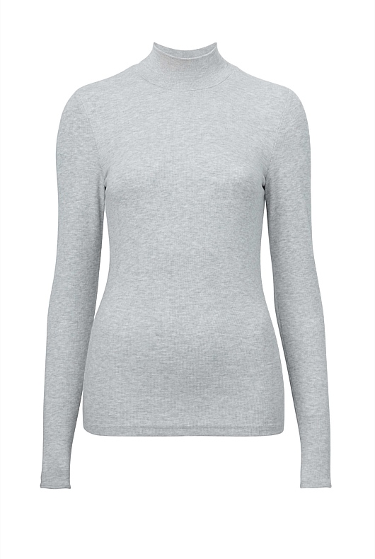 Light Grey Marle Rib Turtle Neck Top - Women's Long Sleeve Tops | Witchery