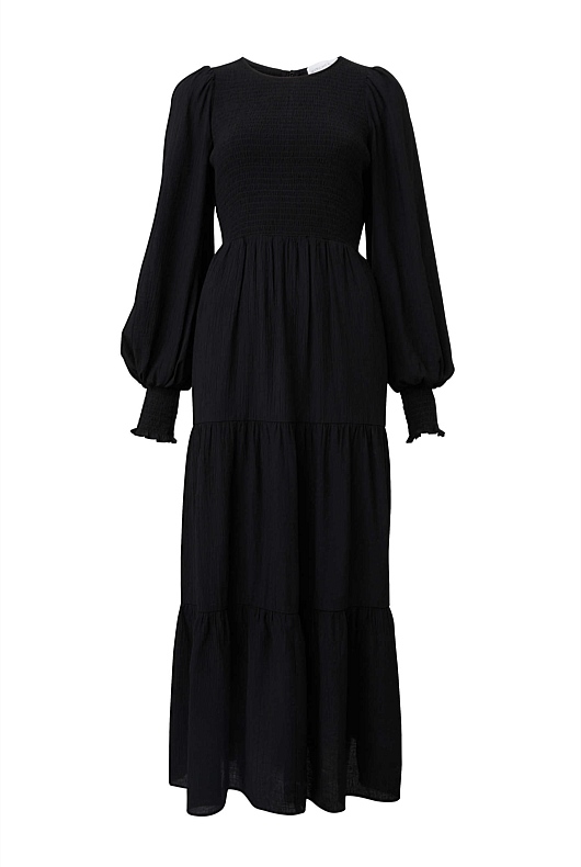 Black Shirred Bodice Dress - Women's Long Sleeve Dresses | Witchery