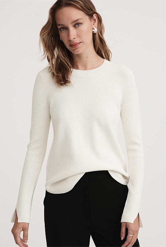 Winter White Crepe Crew Neck Knit - Women's Crew Neck Jumpers | Witchery