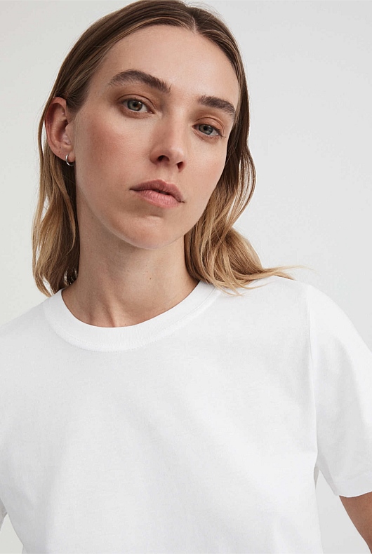 Pure White Staple Cotton Crew - Women's Short Sleeve Tops 