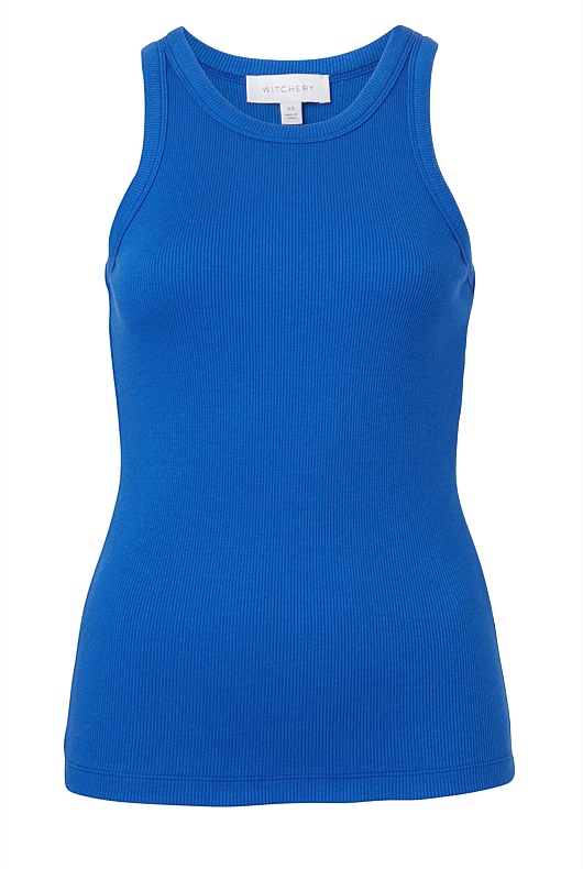 Bold Blue Racer Rib Tank Womens Sleeveless Tops Witchery