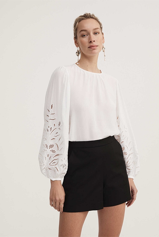 EURO Cutwork lace blouse/WHITE