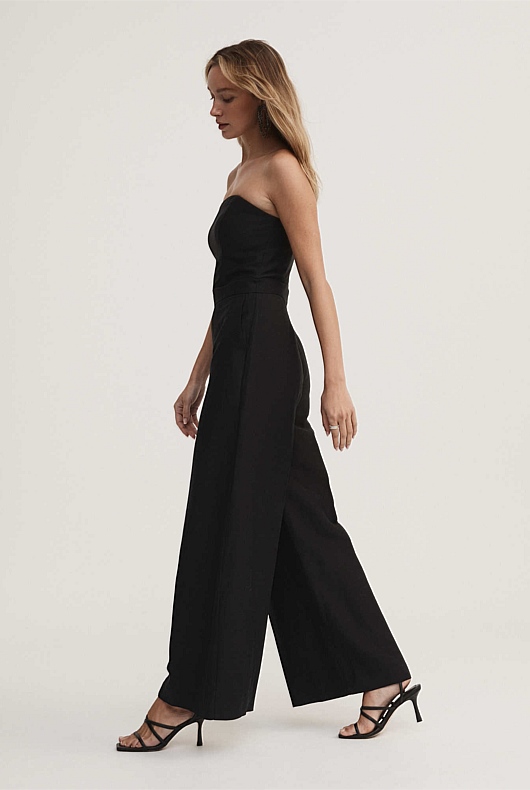 Black Linen Blend Strapless Jumpsuit Women's Limited Edition Preview