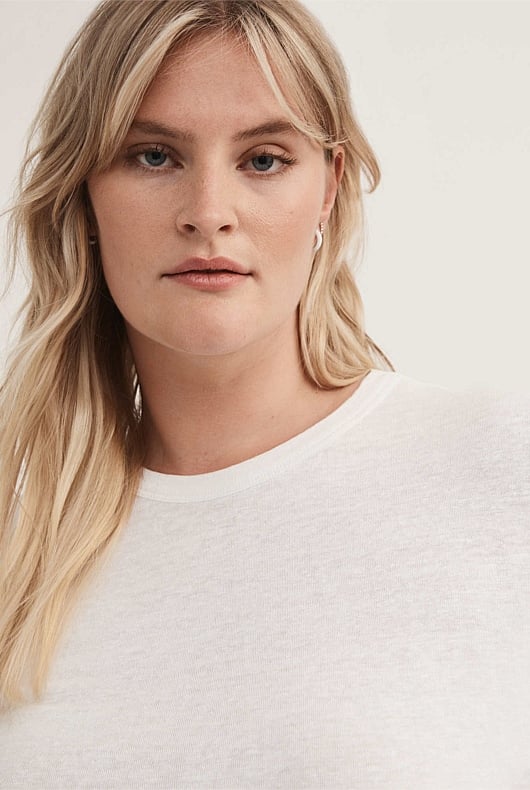 Pure White Linen Crew Neck Tee Women's Essential Tops Witchery