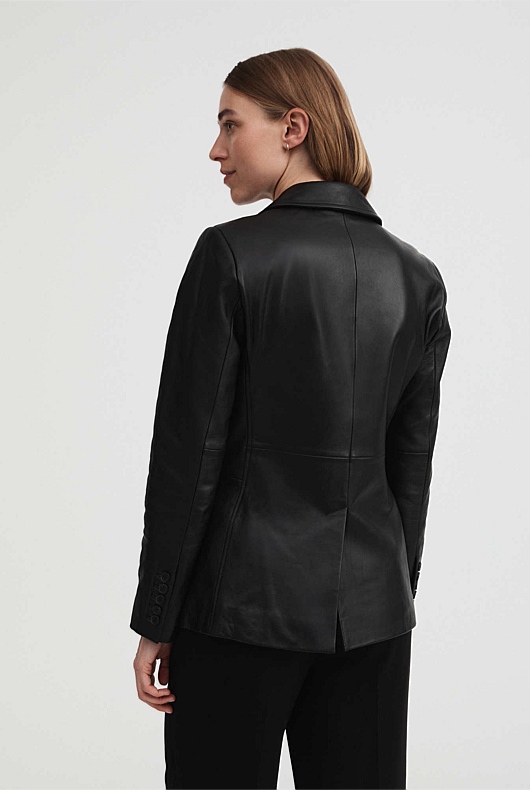 Black Leather Single-Breasted Blazer - Women's Blazers | Witchery