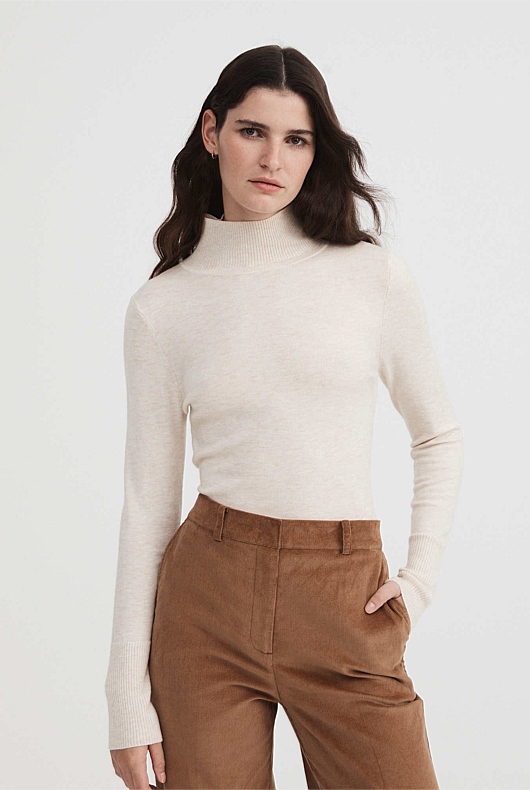 Oatmeal Marle Wool Blend High Neck Knit - Women's High Neck Tops | Witchery