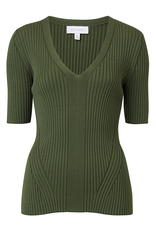 V-Neck Short Sleeve Knit Top