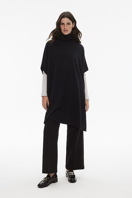 Black Silk Merino Longline Poncho - Women's Scarves & Wraps | Witchery