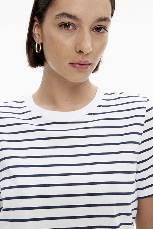 Ink Stripe Staple Cotton Crew - Women's Short Sleeve Tops | Witchery