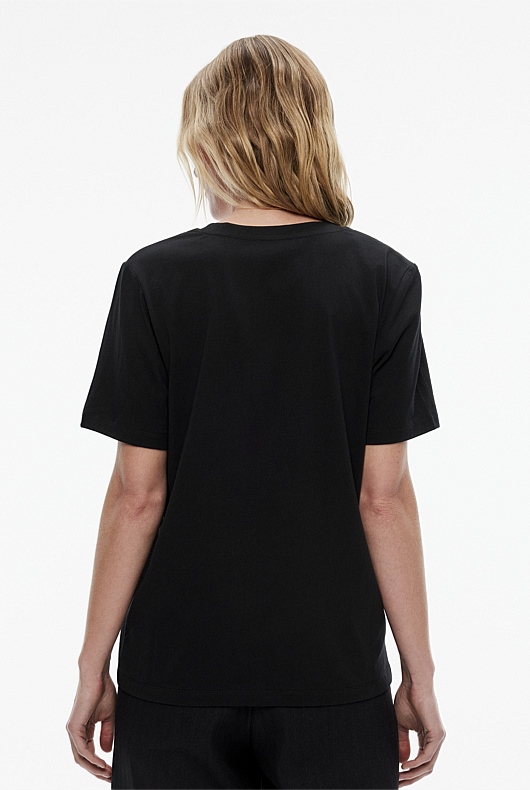 Black Cotton V Neck Tee - Women's Tops & T Shirts | Witchery