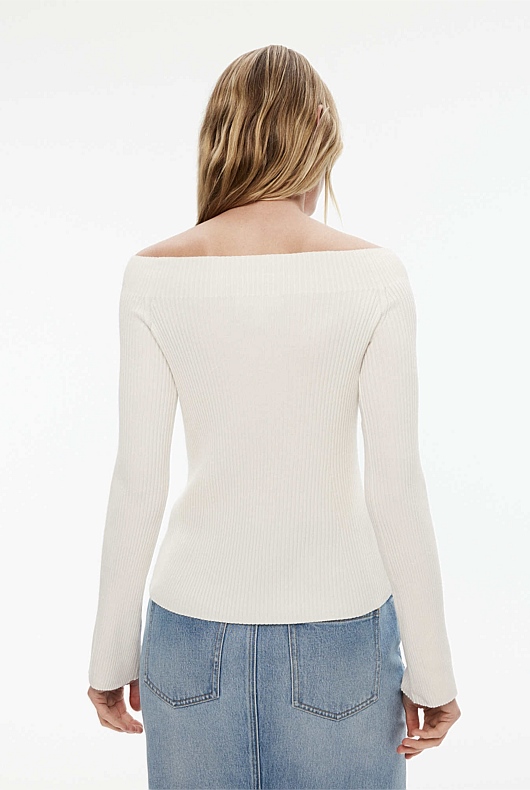 Chalk Off Shoulder Rib Knit Womens Knitwear Witchery