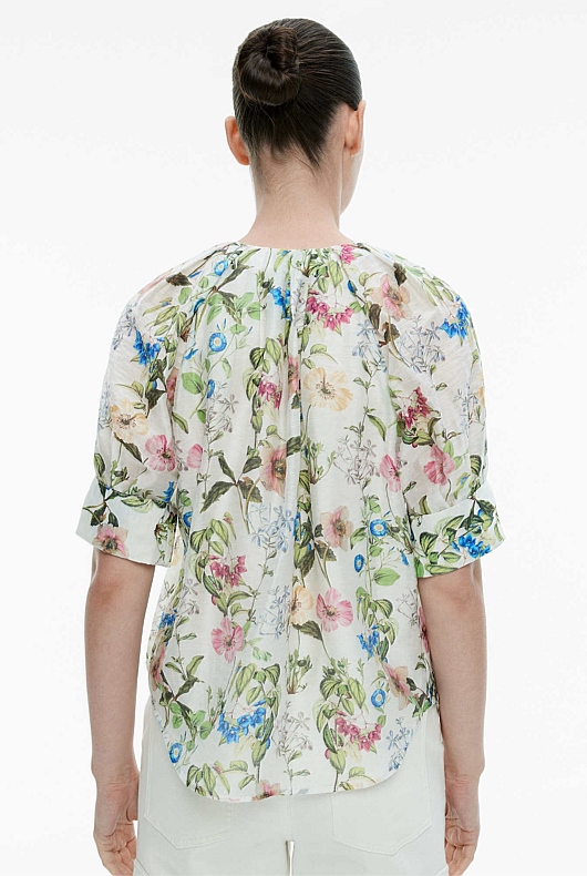 Porcelain Botanical Cuff Blouse - Women's Evening Shirts | Witchery