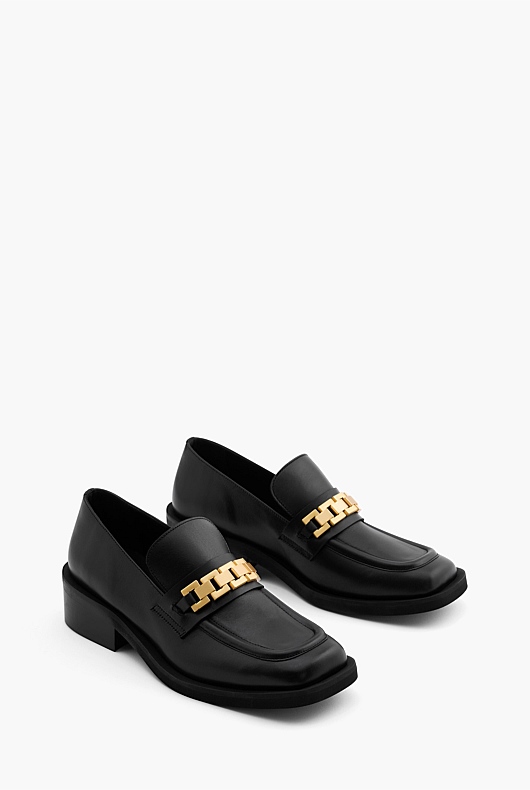 Black Chunky Leather Loafer with Chain - Women's Workwear Shoes | Witchery