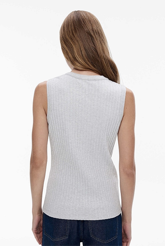 Light Grey Marle Cotton Rib Zip Tank - Women's Sleeveless Tops | Witchery