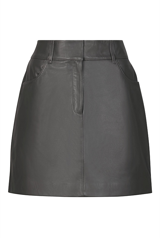 Mid Grey Leather Tailored Mini Skirt - Women's Leather Skirts | Witchery