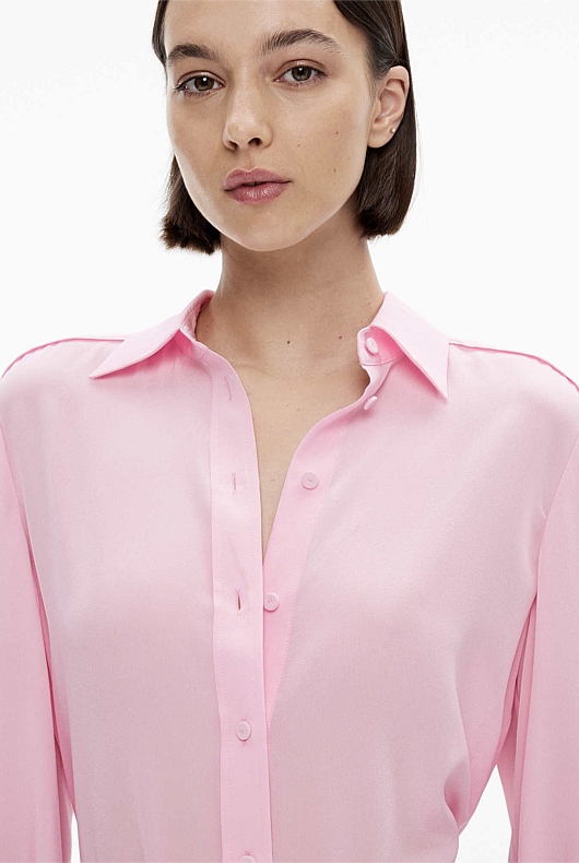 Rose Pink Silk Bind Detail Shirt - Women's Evening Shirts | Witchery