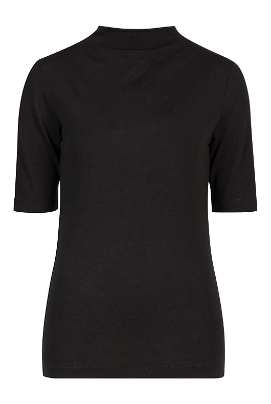 Black Wool Blend Mock Neck Tee - Women's Short Sleeve Tops | Witchery